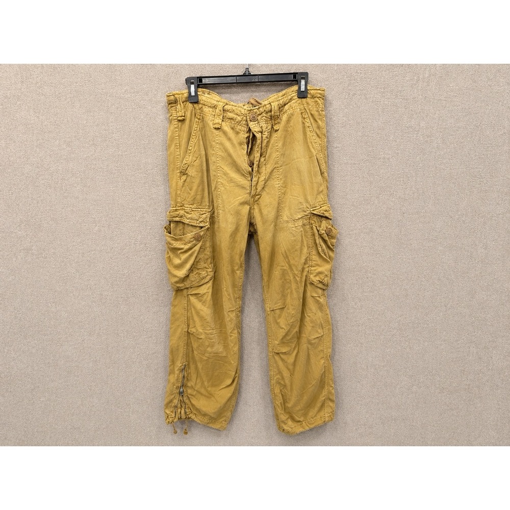 Abercrombie & Fitch Mens Cargo Pants Large Yellow Vintage Utility Multi-Pocket